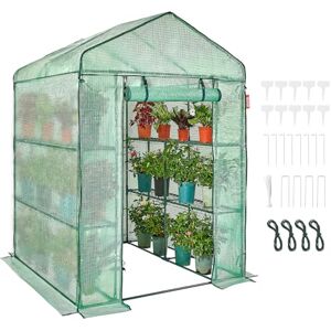 VEVOR Walk-in Green House, 4.6 x 4.6 x 6.6 ft Greenhouse with Shelves, Set Up in Minutes, High Strength PE Cover with Door & Windows and Steel Frame, Suitable for Planting and Storage, Green VEVOR Walk-in Green House, 4.6 x 4.6 x 6.6 ft Greenhouse with Shelves, Set Up in Minutes, High Strength PE Cover with Door & Windows and Steel Frame, Suitable for Planting and Storage, Green