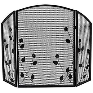 Stoves Fireplace screen Folding Fire Screen, Vintage Style Fireside Hearth Decor, with Leaves Pattern, for Outdoor or Indoor Use (Color : Black) (Black) needed Stoves Fireplace screen Folding Fire Screen, Vintage Style Fireside Hearth Decor, with Leaves Pattern, for Outdoor or Indoor Use (Color : Black) (Black) needed