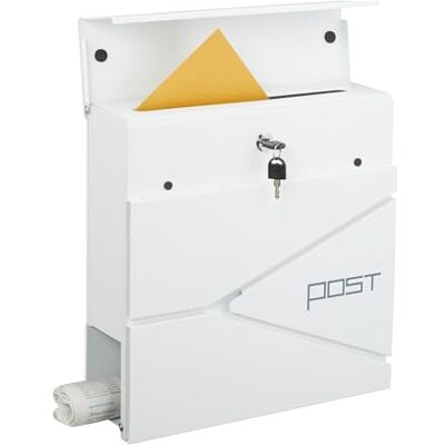 Relaxdays mailbox with modern design, metal, 4 keys, with newspaper holder, HxWxD: approx. 38 x 37 x 12 cm, white Relaxdays mailbox with modern design, metal, 4 keys, with newspaper holder, HxWxD: approx. 38 x 37 x 12 cm, white