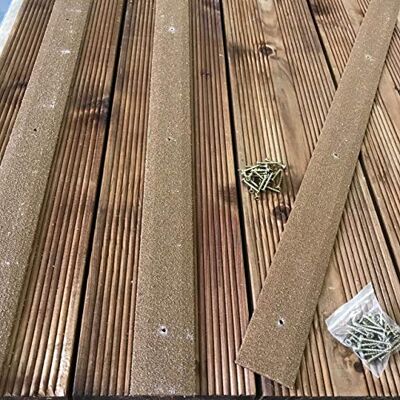 GreenTec 5pk 1200mm Brown GRP Anti-Slip Decking Strips 3mm thick, 50mm wide pre-drilled GRP strips for decking, steps and ramps, with fixings included for outdoor grip. GreenTec 5pk 1200mm Brown GRP Anti-Slip Decking Strips 3mm thick, 50mm wide pre-drilled GRP strips for decking, steps and ramps, with fixings included for outdoor grip.
