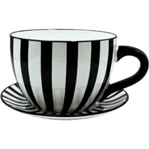 Dekohelden24 XXL Flower Pot, Plant Cup, Planter, Planter, Cup with Ceramic Handle, Black and White Stripes, 34 x 28 x 16 cm Dekohelden24 XXL Flower Pot, Plant Cup, Planter, Planter, Cup with Ceramic Handle, Black and White Stripes, 34 x 28 x 16 cm