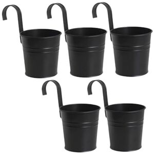 XZJMY 5 Pcs Hanging Flower Pots Metal Iron Bucket Planter Pot Metal Bucket Flower Holder with Hook Indoor Outdoor Decor for Railing Fence Balcony Garden (Black) XZJMY 5 Pcs Hanging Flower Pots Metal Iron Bucket Planter Pot Metal Bucket Flower Holder with Hook Indoor Outdoor Decor for Railing Fence Balcony Garden (Black)