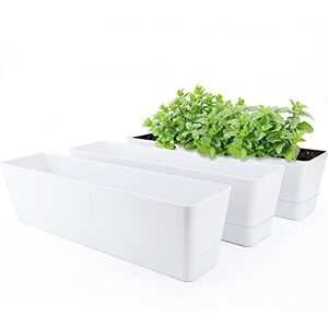 GREANER Window Boxes Planters, 3PCS 16x3.8 Inch Large Herb Planters with Tray, Indoor Succulent Cactus Flowers Vegetable Plastic Rectangle Pot for Balcony, Office, Garden, Outdoor, Windowsill (White) GREANER Window Boxes Planters, 3PCS 16x3.8 Inch Large Herb Planters with Tray, Indoor Succulent Cactus Flowers Vegetable Plastic Rectangle Pot for Balcony, Office, Garden, Outdoor, Windowsill (White)