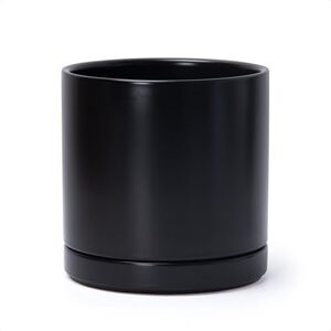 D'vine Dev Ceramic Planter Pot with Drainage Hole and Saucer, Indoor Cylinder Round Planter Pot, 8 Inch, Black, 94-O-M-2 D'vine Dev Ceramic Planter Pot with Drainage Hole and Saucer, Indoor Cylinder Round Planter Pot, 8 Inch, Black, 94-O-M-2