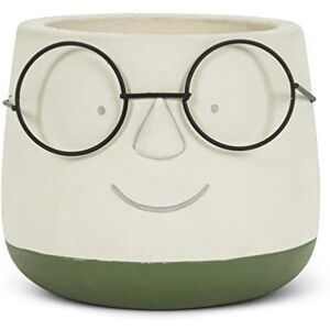 Abbott Collection Large Face Planter with Metal Glasses, Cement (6" D) Abbott Collection Large Face Planter with Metal Glasses, Cement (6" D)