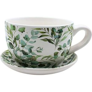 Dekohelden24 Cup, Planter, Flower, Plant Pot with Ceramic Handle with Vine Motif: L/W/H 20 x 15 x 12 cm, 20 cm Dekohelden24 Cup, Planter, Flower, Plant Pot with Ceramic Handle with Vine Motif: L/W/H 20 x 15 x 12 cm, 20 cm