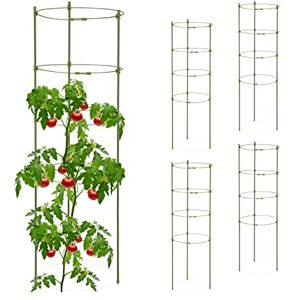 Relaxdays Garden Trellis Set of 5, Metal & Plastic, HxØ: 90x28 cm, 4 Adjustable Rings, Tomatoes & Climbing Plants, Green, Steel Relaxdays Garden Trellis Set of 5, Metal & Plastic, HxØ: 90x28 cm, 4 Adjustable Rings, Tomatoes & Climbing Plants, Green, Steel