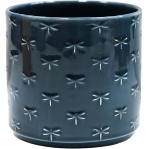 Ivyline Planter, Earthenware, Blue Dragonfly, D17.5cm x H17cm Ivyline Planter, Earthenware, Blue Dragonfly, D17.5cm x H17cm