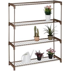 Relaxdays Plant Rack, 4, Stand for Flowers & Pots, Metal & Plastic, HWD: 106x91x28 cm, Shelving for Herbs, Brown, Steel Relaxdays Plant Rack, 4, Stand for Flowers & Pots, Metal & Plastic, HWD: 106x91x28 cm, Shelving for Herbs, Brown, Steel