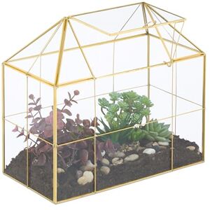 Relaxdays Terrarium, Glass & Copper, House Shape, 27x30x15 cm, Succulents & Air Plants, Mini Greenhouse, Decor, Gold Relaxdays Terrarium, Glass & Copper, House Shape, 27x30x15 cm, Succulents & Air Plants, Mini Greenhouse, Decor, Gold