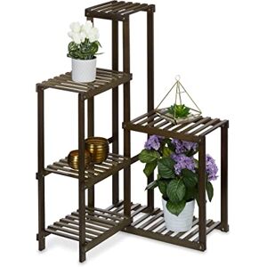 Relaxdays Plant Stand, 6 Shelves, Wheels, Flower Rack, Corner, H x W x D: 101 x 62 x 62 cm, Bamboo, Dark Brown Relaxdays Plant Stand, 6 Shelves, Wheels, Flower Rack, Corner, H x W x D: 101 x 62 x 62 cm, Bamboo, Dark Brown