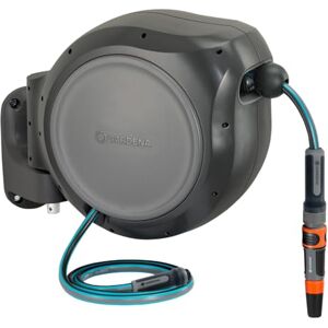 Gardena 8055 100 Foot Wall Mounted Retractable Reel with Hose Guide, Automatic retraction for Easy Watering, Gray Gardena 8055 100 Foot Wall Mounted Retractable Reel with Hose Guide, Automatic retraction for Easy Watering, Gray