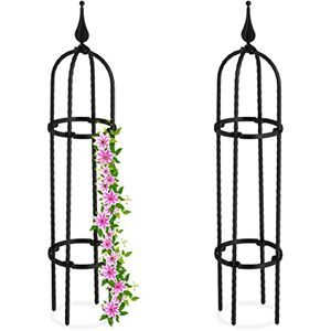 Relaxdays Garden Obelisk, Set of 2, 70 cm Tall, Support for Climbing Plants, Metal, Free-Standing, Rose Cage, Black Relaxdays Garden Obelisk, Set of 2, 70 cm Tall, Support for Climbing Plants, Metal, Free-Standing, Rose Cage, Black