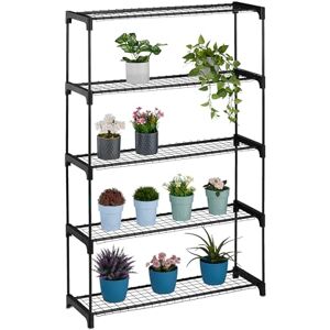Relaxdays Plant Rack, 5, Stand for Flowers & Pots, Metal & Plastic, HWD: 140x91x28 cm, Shelving for Herbs, Black, Steel Relaxdays Plant Rack, 5, Stand for Flowers & Pots, Metal & Plastic, HWD: 140x91x28 cm, Shelving for Herbs, Black, Steel