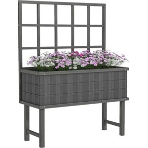 Outsunny Wooden Raised Planter with Trellis for Vine Climbing Plants, Elevated Garden Bed with Drainage Holes and Bed Liner for Vegetables, Flowers, Herbs, 105 x 45 x 140cm, Grey Outsunny Wooden Raised Planter with Trellis for Vine Climbing Plants, Elevated Garden Bed with Drainage Holes and Bed Liner for Vegetables, Flowers, Herbs, 105 x 45 x 140cm, Grey