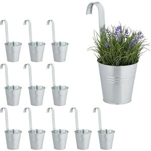 Relaxdays Hanging Pots, Set of 12, Metal Balcony Planters, HWD: 30 x 13 x 20 cm, Galvanised Garden Flowerpots, Silver, Iron Relaxdays Hanging Pots, Set of 12, Metal Balcony Planters, HWD: 30 x 13 x 20 cm, Galvanised Garden Flowerpots, Silver, Iron