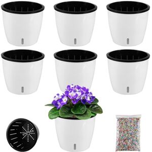Planterhoma 6.7 Inch Self Watering Pots for Indoor Plants, 6 Packs African Violet Pots with Indicator, Black Wick Pot with Drainage Holes, Self Watering Planters for Orchid, Devil's Ivy, White Planterhoma 6.7 Inch Self Watering Pots for Indoor Plants, 6 Packs African Violet Pots with Indicator, Black Wick Pot with Drainage Holes, Self Watering Planters for Orchid, Devil's Ivy, White
