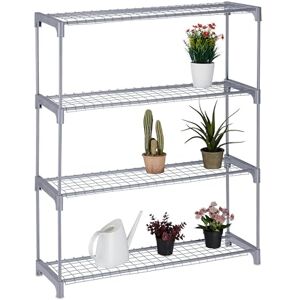 Relaxdays Plant Rack, 4, Stand for Flowers & Pots, Metal & Plastic, HWD: 106x91x28 cm, Shelving for Herbs, Grey, Steel Relaxdays Plant Rack, 4, Stand for Flowers & Pots, Metal & Plastic, HWD: 106x91x28 cm, Shelving for Herbs, Grey, Steel