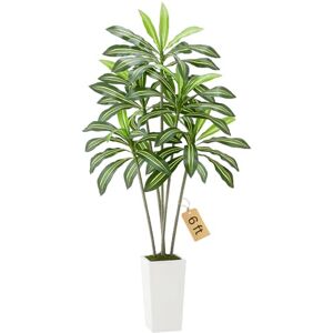 VEVOR Artificial Dracaena Tree 1829 mm, Fake Palm Tropical Plants with White Tall Planter, Faux Floor Silk Plant in Pot, Large Trees for Home Office Living Room Decor House Warming, Indoor Outdoor VEVOR Artificial Dracaena Tree 1829 mm, Fake Palm Tropical Plants with White Tall Planter, Faux Floor Silk Plant in Pot, Large Trees for Home Office Living Room Decor House Warming, Indoor Outdoor