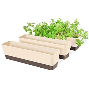 SUREAM Window Box Herb Planters, 3 Pack 16 x3.8 Inch Indoor Rectangle Succulent Cactus Plant Pots with Saucer, Modern Plastic Flower Container for Windowsill, Garden Balcony, Home Office Outdoor Decor SUREAM Window Box Herb Planters, 3 Pack 16 x3.8 Inch Indoor Rectangle Succulent Cactus Plant Pots with Saucer, Modern Plastic Flower Container for Windowsill, Garden Balcony, Home Office Outdoor Decor