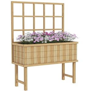 Outsunny Wooden Raised Planter with Trellis for Vine Climbing Plants, Elevated Garden Bed with Drainage Holes and Bed Liner for Vegetables, Flowers, Herbs, 105 x 45 x 140cm, Natural Outsunny Wooden Raised Planter with Trellis for Vine Climbing Plants, Elevated Garden Bed with Drainage Holes and Bed Liner for Vegetables, Flowers, Herbs, 105 x 45 x 140cm, Natural