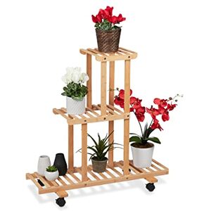 Relaxdays Plant Stand, 3 Shelves, Wheels, Flower Rack, Indoor, H x W x D: 82 x 81 x 36 cm, Bamboo, Natural Relaxdays Plant Stand, 3 Shelves, Wheels, Flower Rack, Indoor, H x W x D: 82 x 81 x 36 cm, Bamboo, Natural