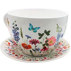 Dekohelden24 XXL Flower Pot, Plant Cup, Large Planter, Planter, Flower Pot, Plant Pot, Cup with Ceramic Handle, Flower Meadow, L x W x H 34 x 28 x 16 cm Dekohelden24 XXL Flower Pot, Plant Cup, Large Planter, Planter, Flower Pot, Plant Pot, Cup with Ceramic Handle, Flower Meadow, L x W x H 34 x 28 x 16 cm