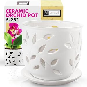VEBAVO Ceramic Orchid Pot and Saucer 5.25", Attractive Floral Design for Orchid Pots with Holes, Decorative Large Size, Easy Plant Repotting, Healthy Air Circulation, Drainage Hole, Indoor/Outdoor VEBAVO Ceramic Orchid Pot and Saucer 5.25", Attractive Floral Design for Orchid Pots with Holes, Decorative Large Size, Easy Plant Repotting, Healthy Air Circulation, Drainage Hole, Indoor/Outdoor