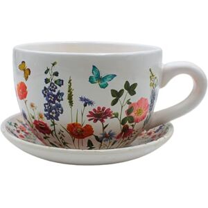 Dekohelden24 Flower Pot, Plant Cup, Planter, Planter, Cup with Ceramic Handle, Flower Meadow, L 20 x W 15 x H 12 cm Dekohelden24 Flower Pot, Plant Cup, Planter, Planter, Cup with Ceramic Handle, Flower Meadow, L 20 x W 15 x H 12 cm