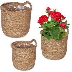 Relaxdays Set of 3 Flower Pot Seagrass in 3 Sizes, Plants & Herbs, Lined with Plastic Foil, Round, Natural, Fibre, 24.5 x 25.5 cm Relaxdays Set of 3 Flower Pot Seagrass in 3 Sizes, Plants & Herbs, Lined with Plastic Foil, Round, Natural, Fibre, 24.5 x 25.5 cm