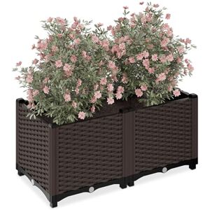 Relaxdays Planter, Rattan Look, HWD: 38 x 80 x 40 cm, Garden Plant & Flower Pot, Raised Bed, with Water Reservoir, Brown, 40 cm Relaxdays Planter, Rattan Look, HWD: 38 x 80 x 40 cm, Garden Plant & Flower Pot, Raised Bed, with Water Reservoir, Brown, 40 cm