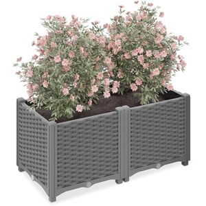 Relaxdays Planter, Rattan Look, HWD:38 x 80 x 40 cm, Garden Plant & Flower Pot, Raised Bed, with Water Reservoir, Grey, 40 cm Relaxdays Planter, Rattan Look, HWD:38 x 80 x 40 cm, Garden Plant & Flower Pot, Raised Bed, with Water Reservoir, Grey, 40 cm