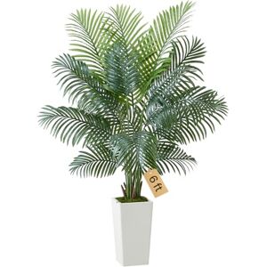 VEVOR Artificial Areca Palm Tree 1829 mm, Fake Palm Tropical Plants with White Tall Planter, Faux Floor Silk Plant in Pot, Large Trees for Home Office Living Room Decor House Warming, Indoor Outdoor VEVOR Artificial Areca Palm Tree 1829 mm, Fake Palm Tropical Plants with White Tall Planter, Faux Floor Silk Plant in Pot, Large Trees for Home Office Living Room Decor House Warming, Indoor Outdoor