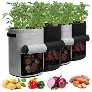 Homyhoo Potato Grow Bags with Flap 10 Gallon, 4 Pack Planter Pot with Handles and Harvest Window for Potato Tomato and Vegetables, Black and Gray Homyhoo Potato Grow Bags with Flap 10 Gallon, 4 Pack Planter Pot with Handles and Harvest Window for Potato Tomato and Vegetables, Black and Gray