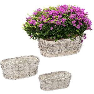 Relaxdays Set of 3 Indoors Plant Pots in Various Sizes, Made of Rattan, Lined with Foil, Oval Planters, White/Natural, Fibre, 13.5 x 34 x 21 cm Relaxdays Set of 3 Indoors Plant Pots in Various Sizes, Made of Rattan, Lined with Foil, Oval Planters, White/Natural, Fibre, 13.5 x 34 x 21 cm
