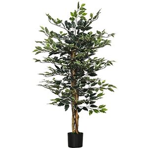 HOMCOM Artificial Ficus Tree in Pot, 130cm Tall Fake Plant with Lifelike Leaves and Natural Trunks, for Indoor, Green HOMCOM Artificial Ficus Tree in Pot, 130cm Tall Fake Plant with Lifelike Leaves and Natural Trunks, for Indoor, Green