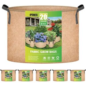 iPower Growth Bags nonwoven pots Aeration Container, Tan, 5-Pack 20 Gallon iPower Growth Bags nonwoven pots Aeration Container, Tan, 5-Pack 20 Gallon
