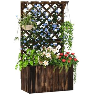 Outsunny Wooden Planter with Trellis, Freestanding Raised Garden Bed with Drainage Holes, Outdoor Planter Box with Liner for Vegetables, Herbs and Flowers, Carbonised Outsunny Wooden Planter with Trellis, Freestanding Raised Garden Bed with Drainage Holes, Outdoor Planter Box with Liner for Vegetables, Herbs and Flowers, Carbonised
