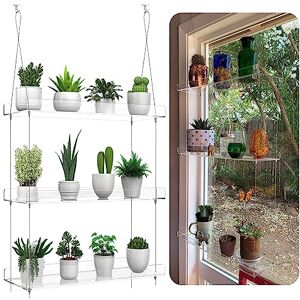 ZerzSemp Hanging Clear Acrylic Plant Shelves 3-Tier Window Wall Stand for Indoor Gardens, Flower, Succulents, Herb, Seedling Organization and Plant Pots Display ZerzSemp Hanging Clear Acrylic Plant Shelves 3-Tier Window Wall Stand for Indoor Gardens, Flower, Succulents, Herb, Seedling Organization and Plant Pots Display