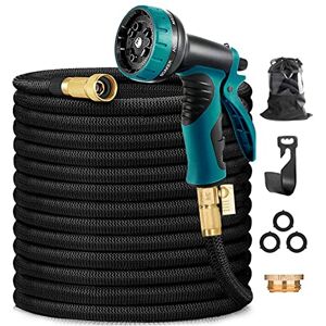 COOLPEEN 100ft Expandable Garden Hose, Flexible Water Hose with 10 Function Water Spray Nozzle, Leakproof, Retractable Hose Pipe with 1/2" Solid Brass Connector and Storage Bag, Black COOLPEEN 100ft Expandable Garden Hose, Flexible Water Hose with 10 Function Water Spray Nozzle, Leakproof, Retractable Hose Pipe with 1/2" Solid Brass Connector and Storage Bag, Black