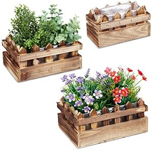 Relaxdays Set of 3 Flowerpots, Various Sizes, Decoration for Garden and Terrace, Fenced Look, Flamed Fir Wood, Natural, 12x25.5x18.5 cm Relaxdays Set of 3 Flowerpots, Various Sizes, Decoration for Garden and Terrace, Fenced Look, Flamed Fir Wood, Natural, 12x25.5x18.5 cm