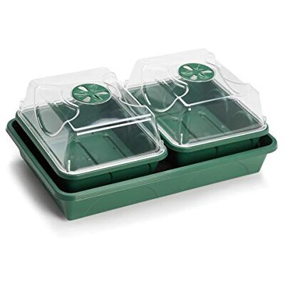 EarlyGrow Shatterproof 2 Bay Propagator with Capillary Mat and Tray Green For seed germination and plant growth. Ideal for greenhouse and windowsill use. EarlyGrow Shatterproof 2 Bay Propagator with Capillary Mat and Tray Green For seed germination and plant growth. Ideal for greenhouse and windowsill use.