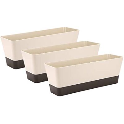 Skelang 3 Pcs Rectangular Plant Pot, 12" Watering Plant Container with Drainage Hole, Window Planter Box with Saucer for Succulents, Flowers, Indoor Plants, African Violets Skelang 3 Pcs Rectangular Plant Pot, 12" Watering Plant Container with Drainage Hole, Window Planter Box with Saucer for Succulents, Flowers, Indoor Plants, African Violets