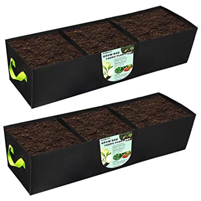 ANGELIOX 2Pcs Grow Bags, 3-Grids Rectangle Grow Bag,14 Gallon Thickened 400G Fabric Garden Bed, Nonwoven Square Flower Planter Containers for Flowers,Vegetable,Fruit, Growing Pots with Handles ANGELIOX 2Pcs Grow Bags, 3-Grids Rectangle Grow Bag,14 Gallon Thickened 400G Fabric Garden Bed, Nonwoven Square Flower Planter Containers for Flowers,Vegetable,Fruit, Growing Pots with Handles