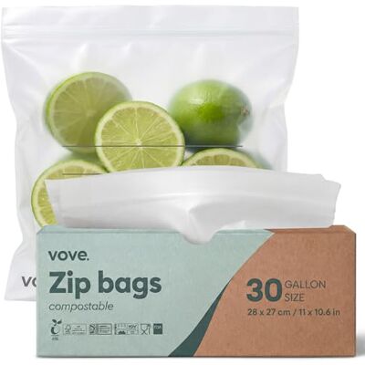 Vove Compostable 4 Litre Zip Bags 30 Count, Heavy-Duty and Plant-Based PFAS-free, certified home compostable, leakproof airtight seal, for bulk food storage and freezer meal prep Vove Compostable 4 Litre Zip Bags 30 Count, Heavy-Duty and Plant-Based PFAS-free, certified home compostable, leakproof airtight seal, for bulk food storage and freezer meal prep