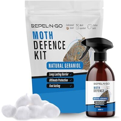 Repel-N-Go Moth Repellent Kit Deterrent Spray Natural Eco-Friendly Pest Control Defence Contains Cedarwood, Geraniol & Cotton Balls 500ml Repel-N-Go Moth Repellent Kit Deterrent Spray Natural Eco-Friendly Pest Control Defence Contains Cedarwood, Geraniol & Cotton Balls 500ml