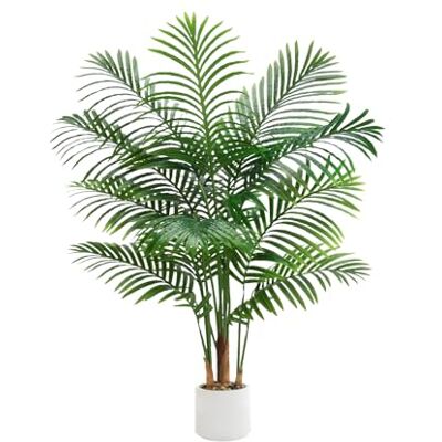 FSOHOI Artificial Plants Indoor, 4FT Large Fake Areca Palm Tree 13-Leaf Tall Faux Floor Plant with White Pot & Pebbles Lifelike Tropical Artificial Palm Home, Living Room & Office Decor FSOHOI Artificial Plants Indoor, 4FT Large Fake Areca Palm Tree 13-Leaf Tall Faux Floor Plant with White Pot & Pebbles Lifelike Tropical Artificial Palm Home, Living Room & Office Decor