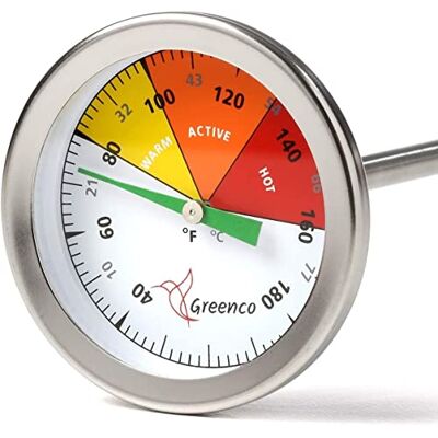 Greenco Compost Soil Thermometer by , Stainless Steel, Celsius and Fahrenheit Temperature Dial, 20 inch Stem Greenco Compost Soil Thermometer by , Stainless Steel, Celsius and Fahrenheit Temperature Dial, 20 inch Stem