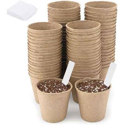 KINGLAKE Biodegradable Small Plant Pots Fibre Seedling Pots, 6cm 100Pcs Compostable Flower Seed Pots for Planting Vegetables, Fruits, Herbs with 100 Plant Labels KINGLAKE Biodegradable Small Plant Pots Fibre Seedling Pots, 6cm 100Pcs Compostable Flower Seed Pots for Planting Vegetables, Fruits, Herbs with 100 Plant Labels
