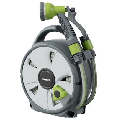 Ibergrif M22220 Garden Hose Reel 10M, Hose Pipe Reel with 8 Adjustable Spray Gun Nozzles, Compact and Portable, for Watering Garden, Flowers, Cars Ibergrif M22220 Garden Hose Reel 10M, Hose Pipe Reel with 8 Adjustable Spray Gun Nozzles, Compact and Portable, for Watering Garden, Flowers, Cars